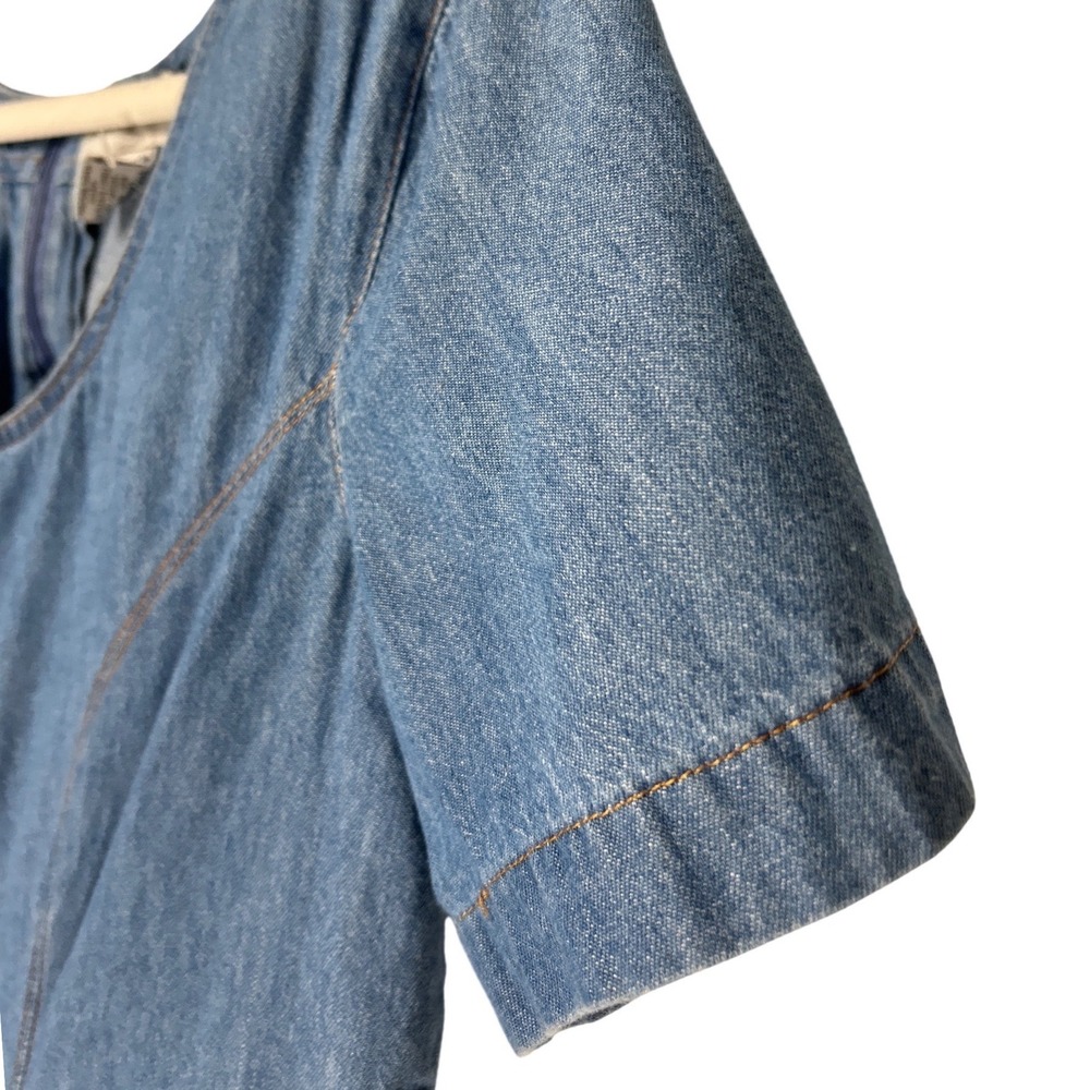 VTG Tower Hill Denim Short Sleeve Scoop Neck Pleated One Piece Romper Size 10 - Picture 4 of 11